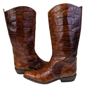 Joan & David Vintage Croc Embossed Leather Boots Size 37.5.   US 7.5   S3928